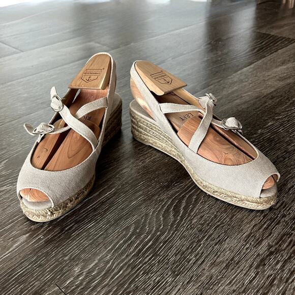 EUC Vintage Castañer Beige Canvas Espadrille Wedge Sandals EU 37 US 6.5 Peep Toe - Picture 9 of 14